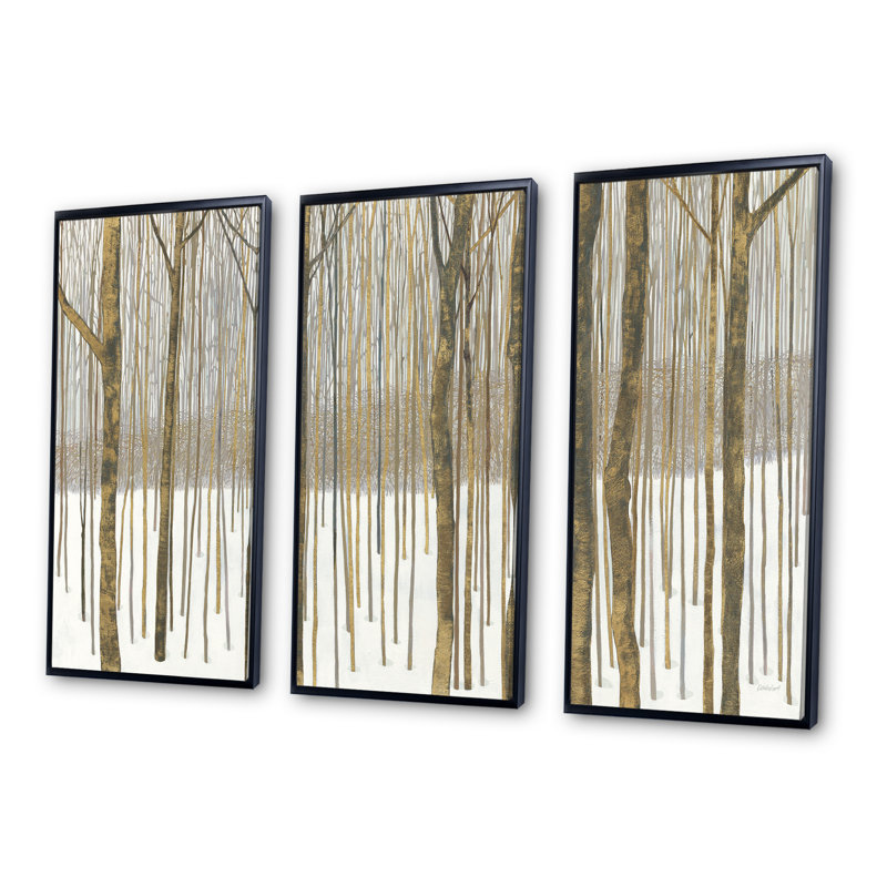 Forêt en hiver - 3 pièces, reproduction sur toile, Noir, H 28 po x l 36 po