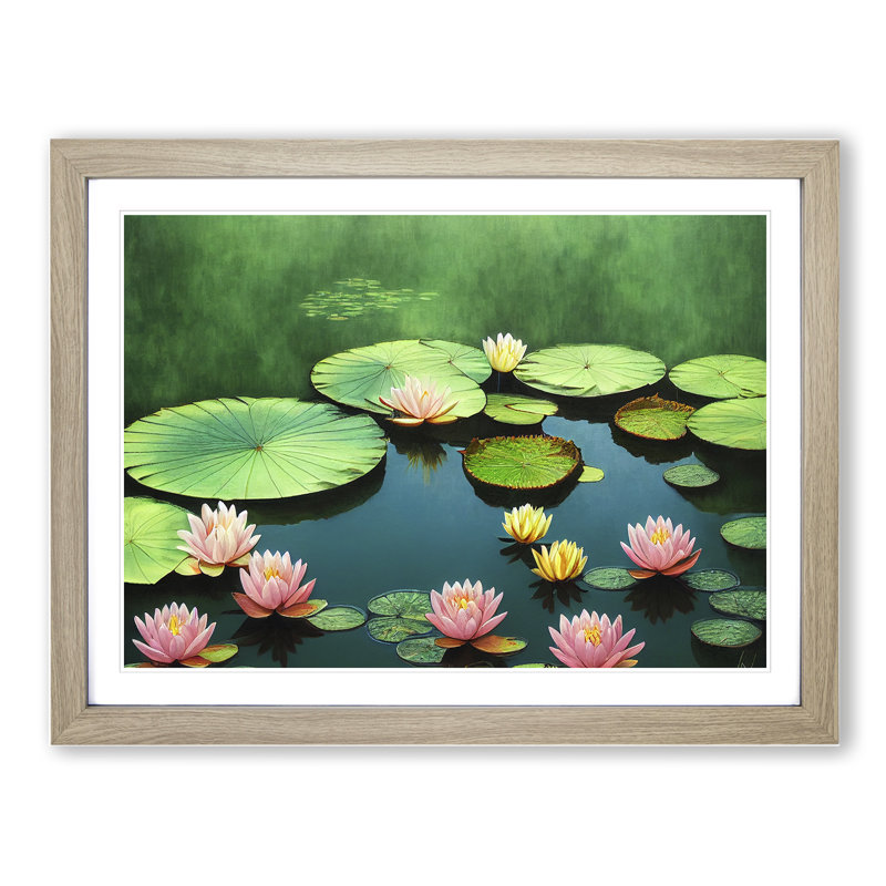 Ideal Water Lily Pond 1 Piece Single Picture Frame Wall Art, 46cm H x 64cm W x 2cm D, Oak