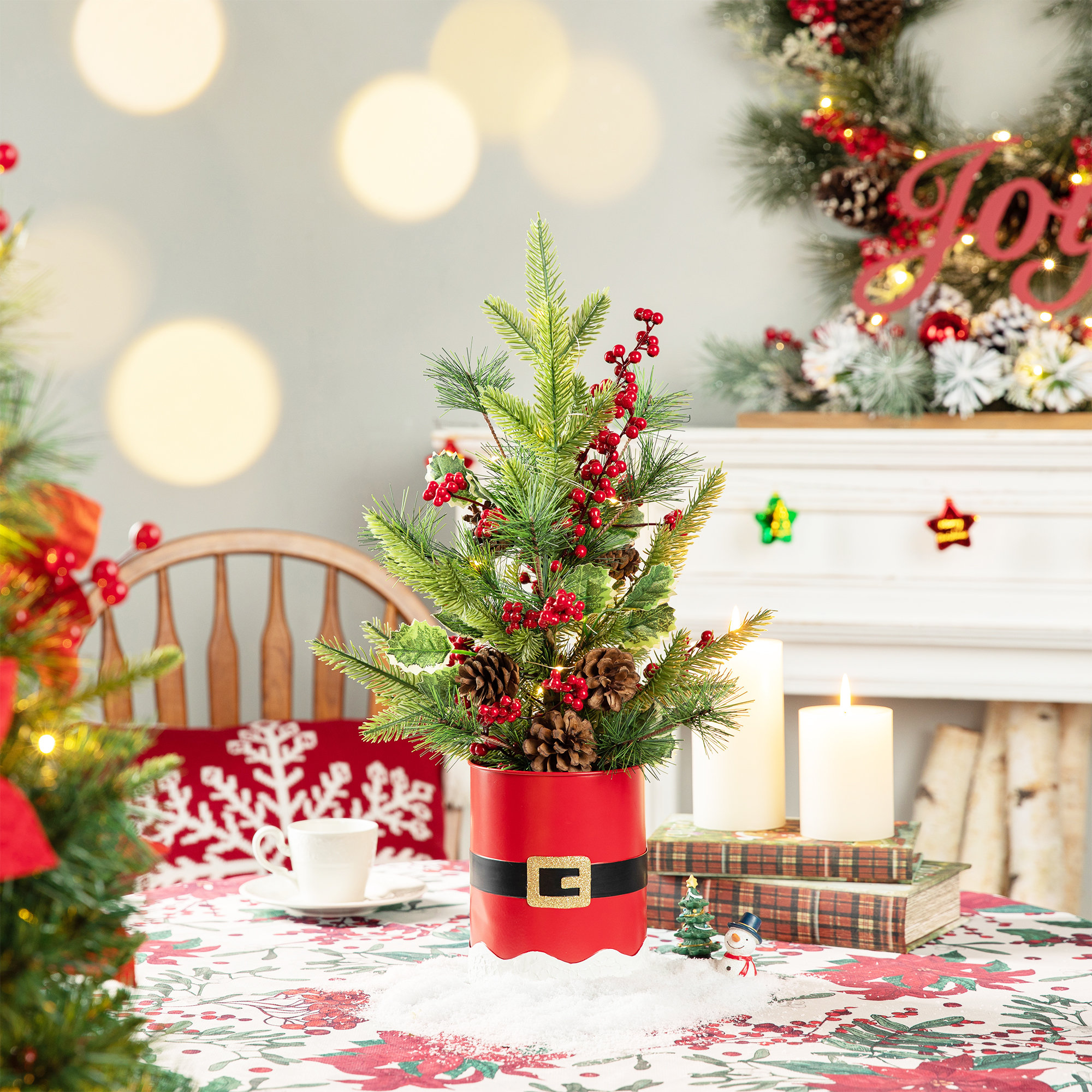 The Holiday Aisle® Christmas Santa Belt Potted Table Tree | Wayfair