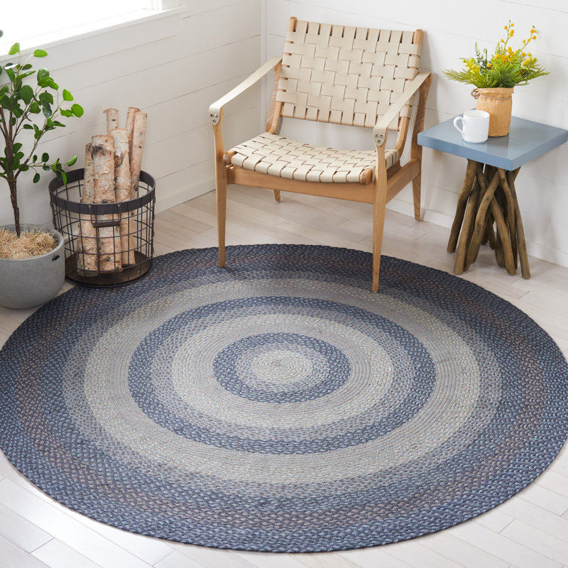 Braided Cotton Striped Rug, Round 4'