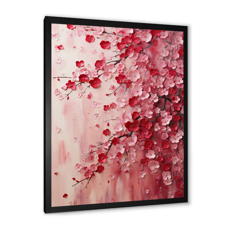Cerisier rose en fleur 4 - Art mural cerise, Cadre simple noir, H 44 po x l 34 po x P 1,5 po