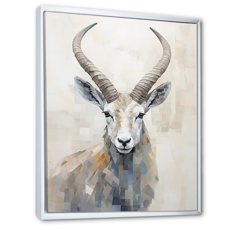 Minimalisme antilope bouquetin sur toile, Cadre flottant blanc, H 32 po x l 24 po x P 1 po