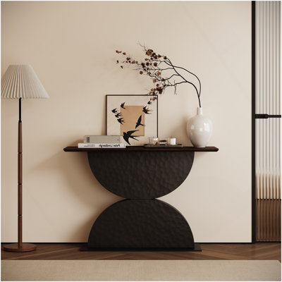 Console en bois 47 po avec demi-cercles 47 po et structure en bois martelé avec entrée et éclairage à DEL