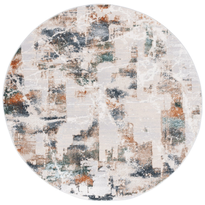 Joonyoung 100 Performance Abstract Rug, Round 6'7"
