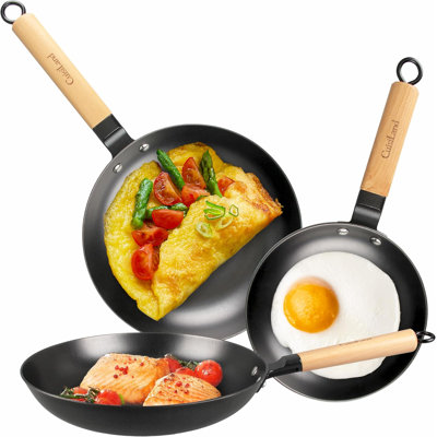 Cuisiland 8”, 9.5”, 10.25” Nitrided Cast Iron Frying Pan Set – Rust-Resistant Skillets, Naturally Non-Stick, Removable Beechwood Long Handles, Classic Cast Iron Heat Retention