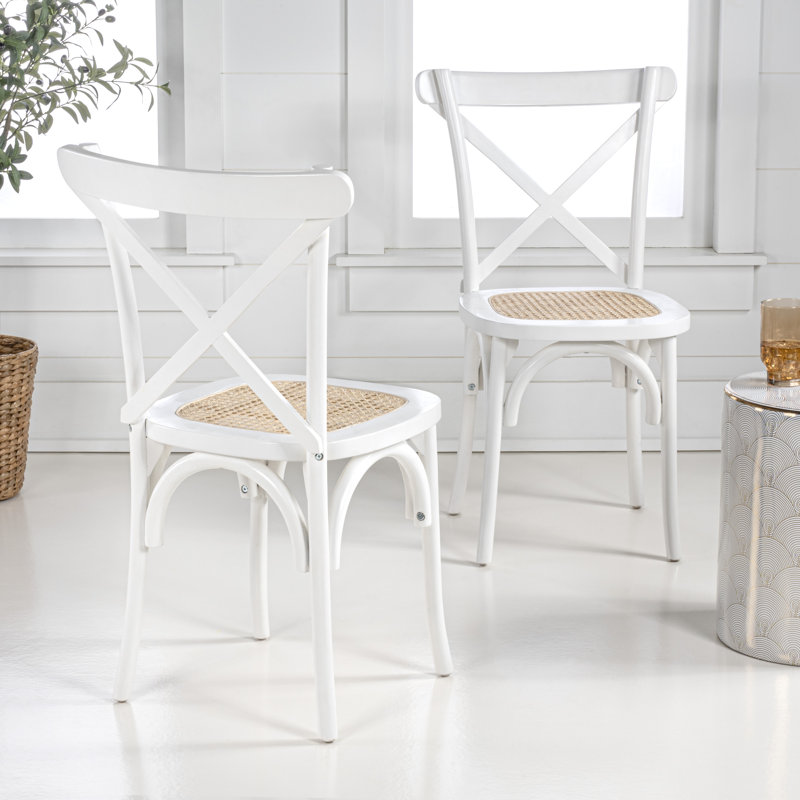 Chaises de salle à manger en bois d'acajou massif blanc Cassis, Blanc