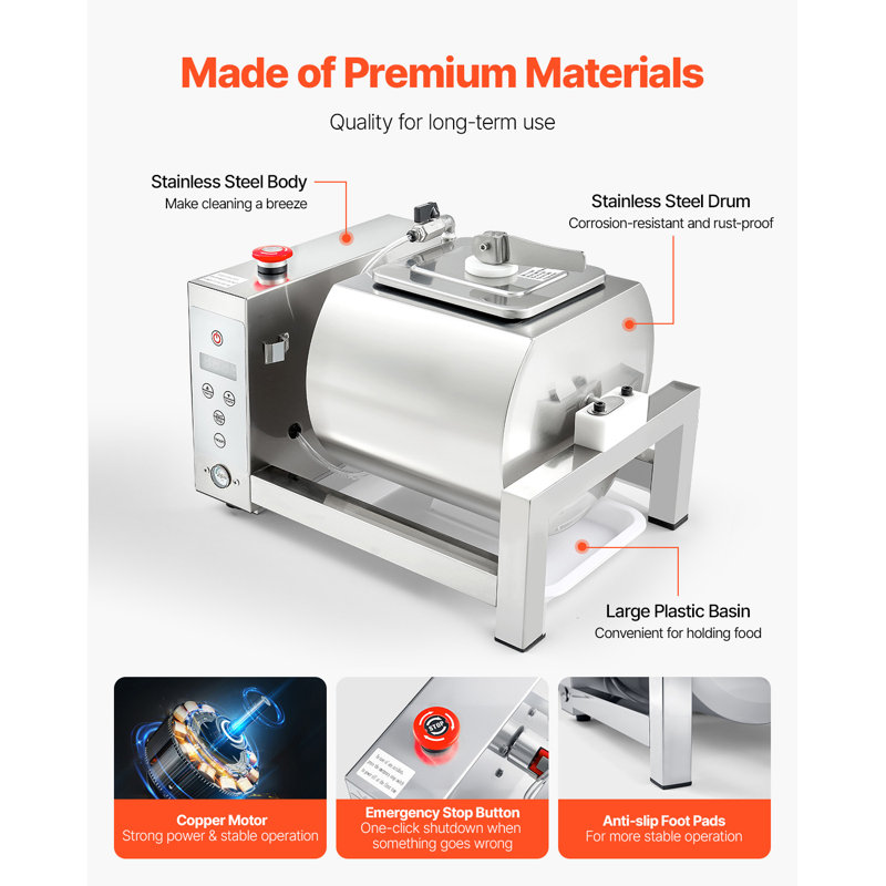 Machine à marinade sous vide 10L pour poulet, steak, poisson, acier inoxydable