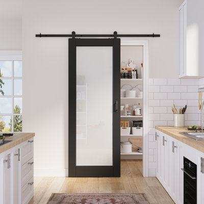 24in.x 80in.1 Lite Black Door Slab Prefinished Surface With All Barn Door Hardware Kit