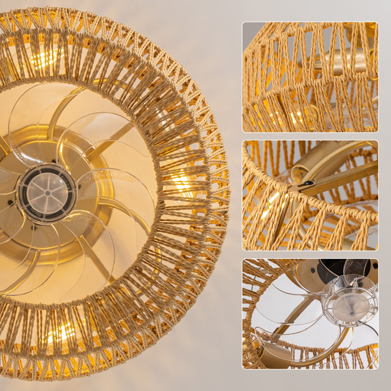 20" Hayne 7-Blade Caged Rattan Ceiling Fan with Remote Control and Light Kit Included