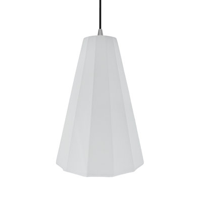 Radiance - Luminaire suspendu 1 lumière cannelé - Blanc brillant (extérieur et intérieur du luminaire) - Nickel brossé - l 9 po x H 13 po - Ampoule remplaçable - Cordon noir