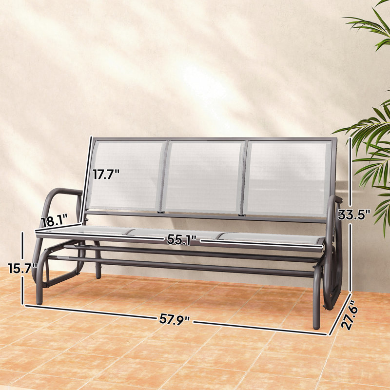 Porch Glider Swing With 3 Seats,3-Person Outdoor Patio Glider Bench,Breathable Mesh Fabric, Metal Frame, Cream White