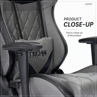 Chaise de jeu ergonomique Techni Sport XL avec hauteur réglable et coussin en cuir rembourré, idéale pour un confort et un soutien optimaux.