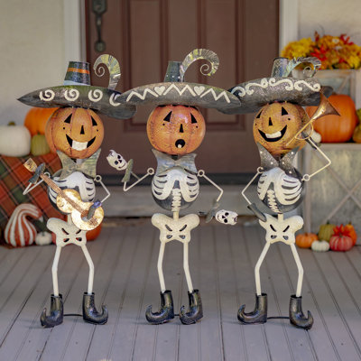 Tres Marlonis 3-Piece Metal Mariachi Skeleton Figurines
