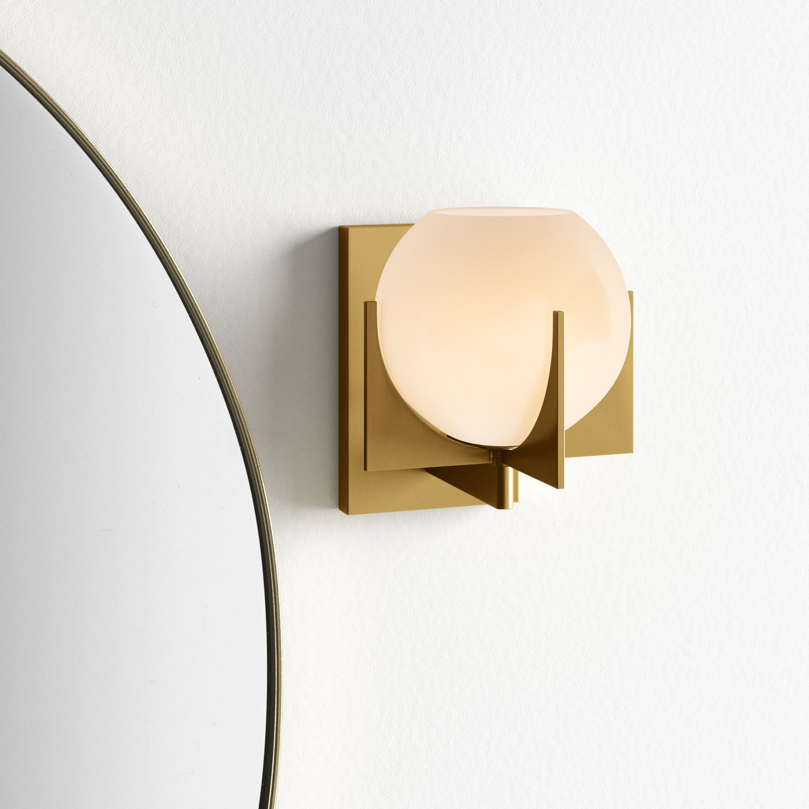 Sadaris Single Light Glass Dimmable Armed Sconce, Burnished Brass