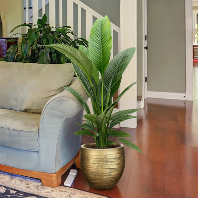 Gold Ribbed Stone Indoor Plant Pot Handmade Pot Planter