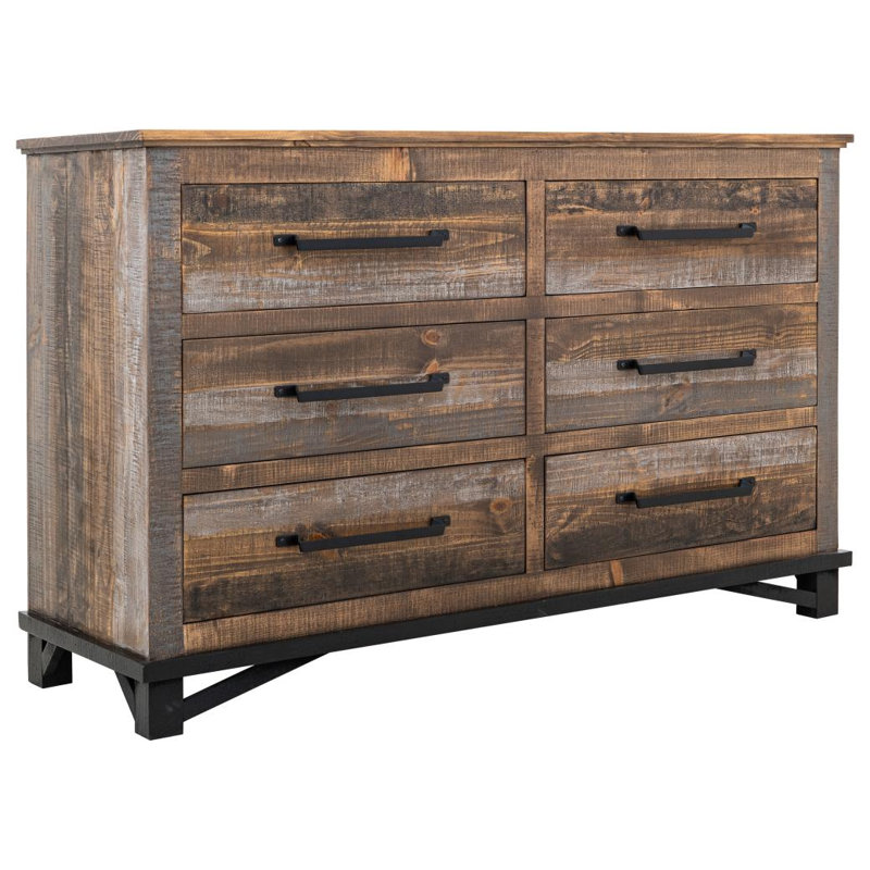 Commode Loft marron à 6 tiroirs avec miroir