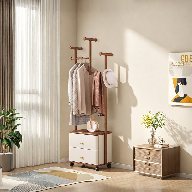 Versatile Closet with Drawers & Shoe Bench, Walnut