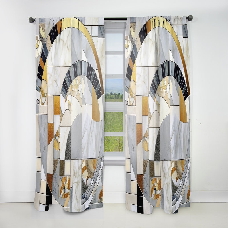Mosaïque grise et jaune IV - Rideau à formes abstraites - Velours obscurcissant - 1 panneau, L 52 po x L 95 po