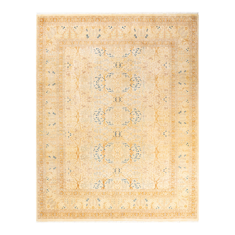 Tapis ivoire noué à la main de conception unique 8 pi 3 po x 10 pi 3 po Keenan