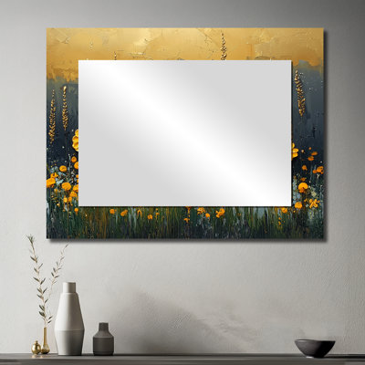 «Dark Summer Daisies Field Landscape II», art mural miroir floral, imprimé sur métal