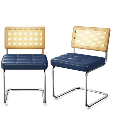 Chaises de salle à manger modernes bleues de 2, design Mid-Century, cuir naturel et simili, chaises en cuir faciles à installer, design confortable pour la pièce