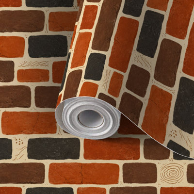 Peel and Stick Wallpaper Contact Paper 80s Orange Game Console Brick Wall Seamless Old video game retro style Self Adhesive and Removable 24in x 118in(60x300cm)
