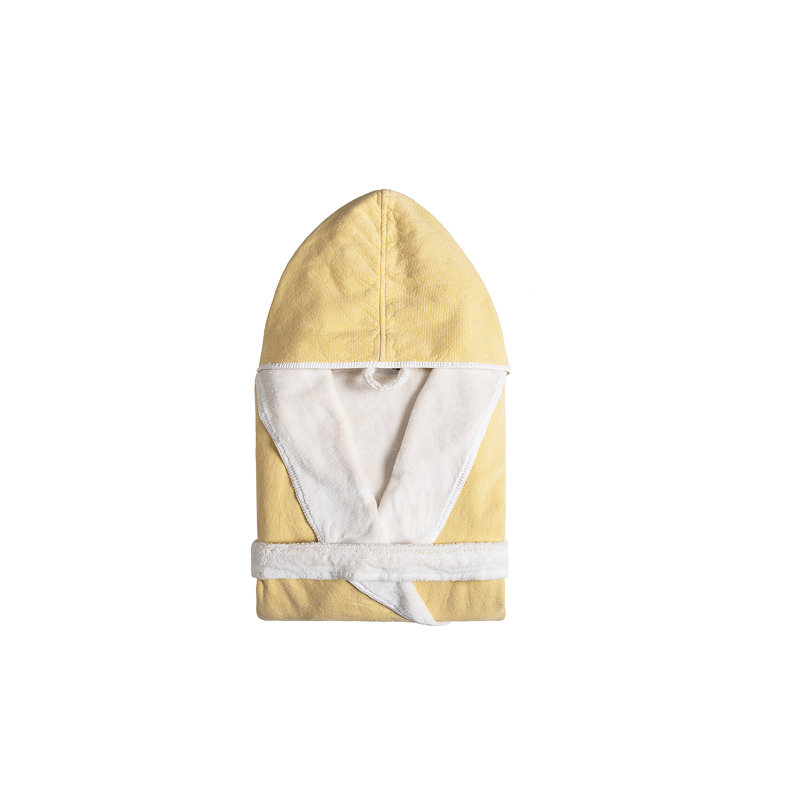 100% Cotton Girl / Woman+ Mid-Calf Bathrobe with Pockets and Hood, Mustard, L