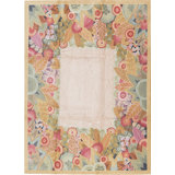 Hand-Knotted High-Quality Peach and Green Area Rug