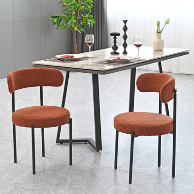 Boucle Dining Chairs Set Of 2,Mid-Century Modern Curved Backrest Chair,Round Upholstered Kitchen Chairs -  George Oliver, C14AD79A74F04EB58C40285048D2CFEF