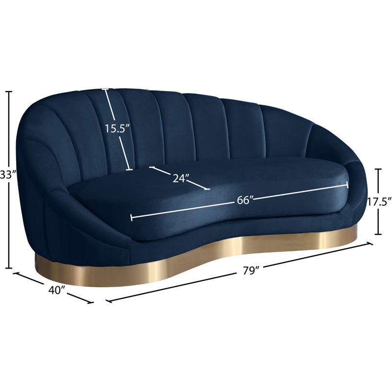Shelly 79" Velvet Curved Loveseat, Navy Velvet