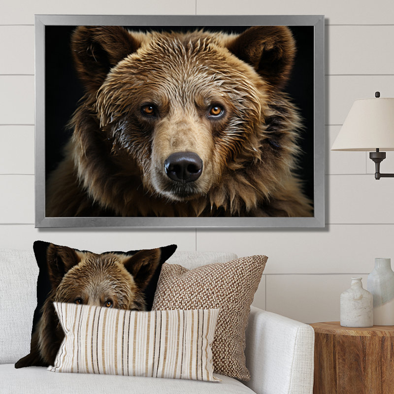 «Bear Portrait - Bear», reproduction d'art sur toile encadrée, H 16 po x l 32 po, Cadre photo unique, Argent argent