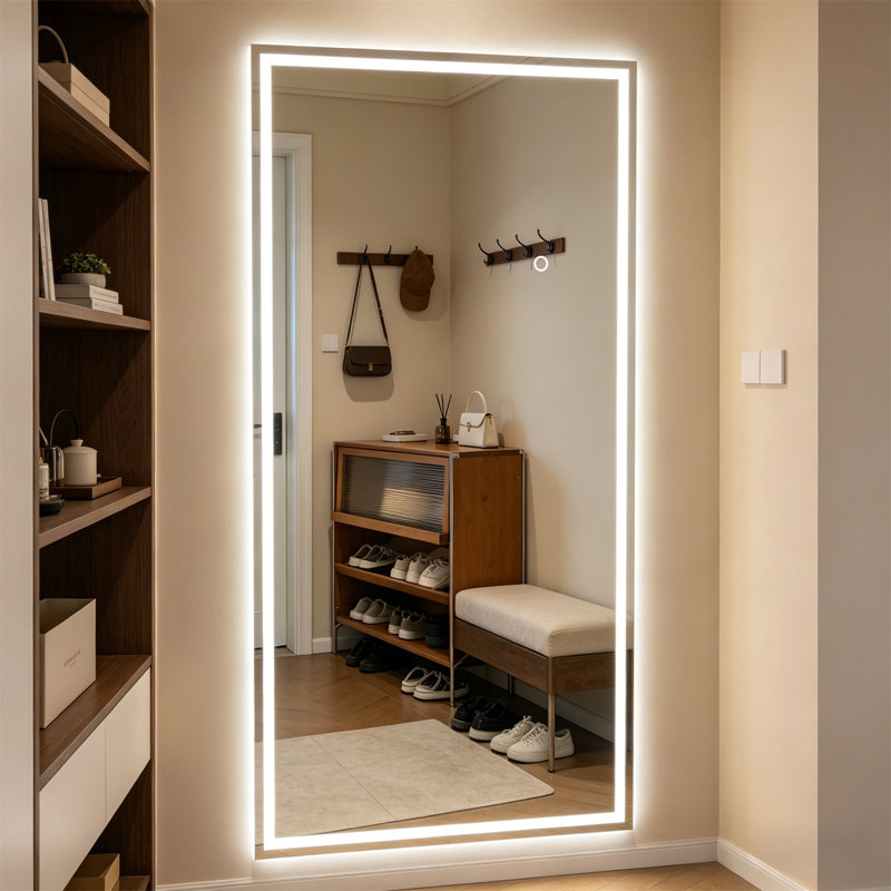 Full Body Mirror, LED Full-Length Mirror - Floor Standing And Wall Mounted Vanity Mirror With Adjustable Light, 67" x 22"