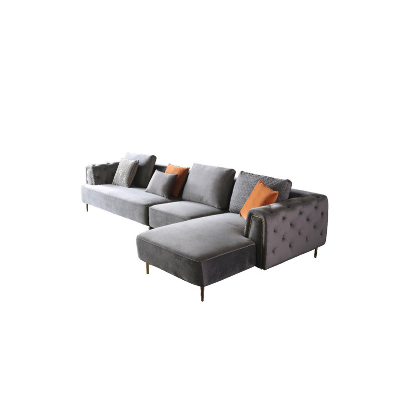 Canapé et chaise modulaire en velours de 141 po de largeur, Face à la droite