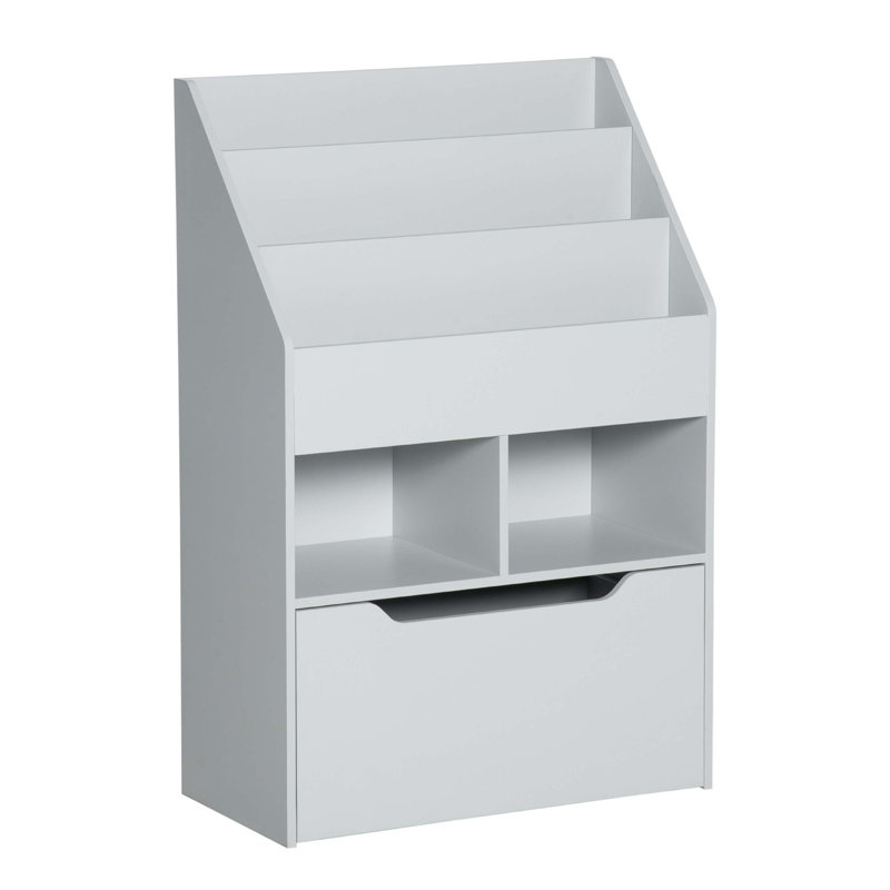 Bookcase Multi-Shelf Rack Organizer with Storage Drawer for Books, Gray