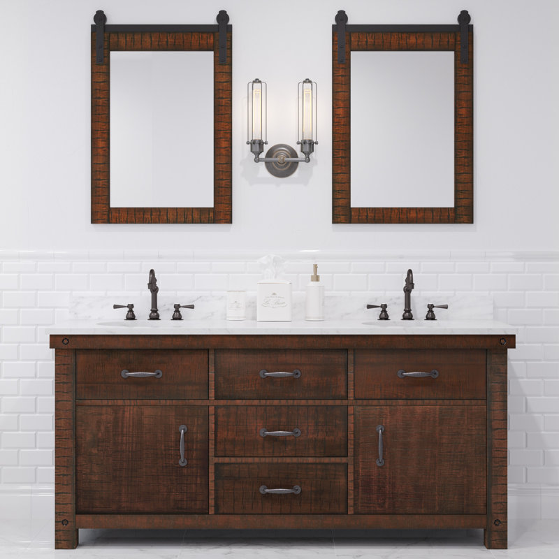 Aberdeen 72" Bath Vanity with Mirror, Carrara White, Rustic Sierra