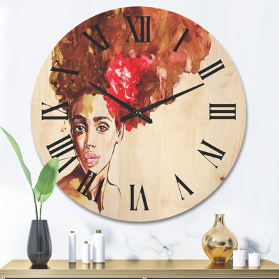 Portrait d'une jeune horloge murale en bois afro-américaine II