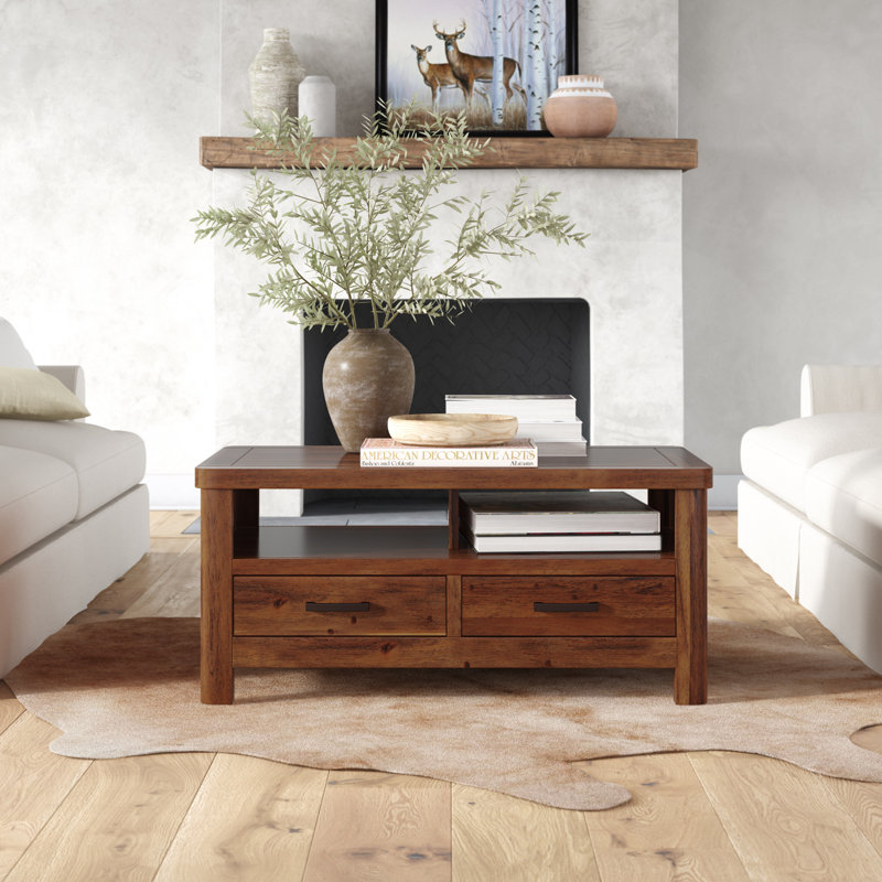 Oruada Acacia Coffee Table with Storage, Dark Brown