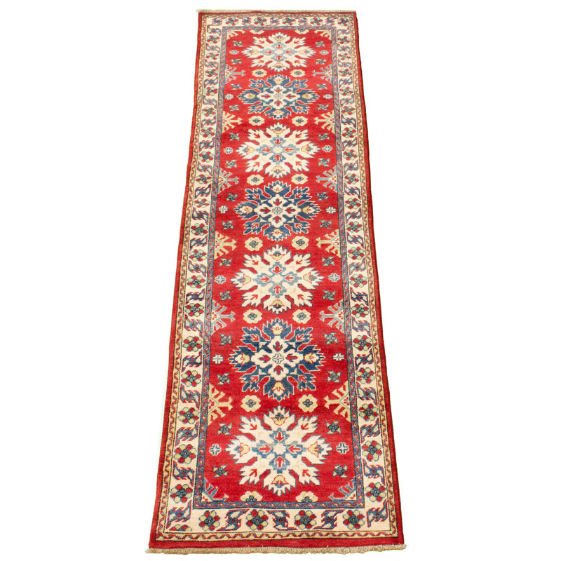 Tapis de couloir rouge unique en laine noué à la main de style Gazni des années 2010 de 2 pi 8 po x 9 pi 7 po Qaiden