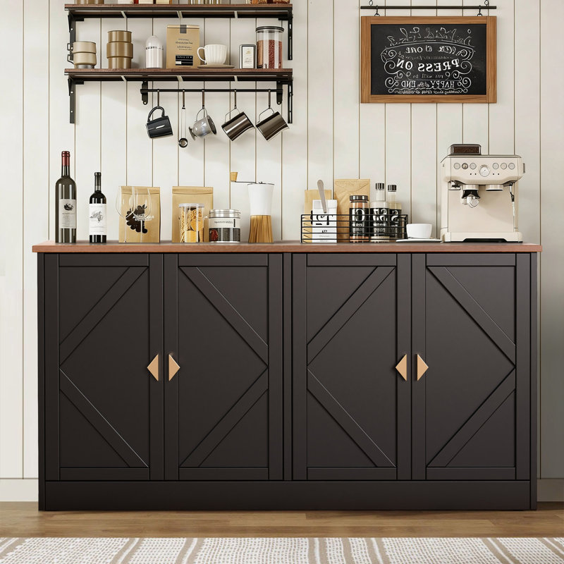 Carville 59" Buffet Sideboard with Adjustable Shelves, Mid-Century Coffee Bar Table For Living Room, Dinning Room, Black