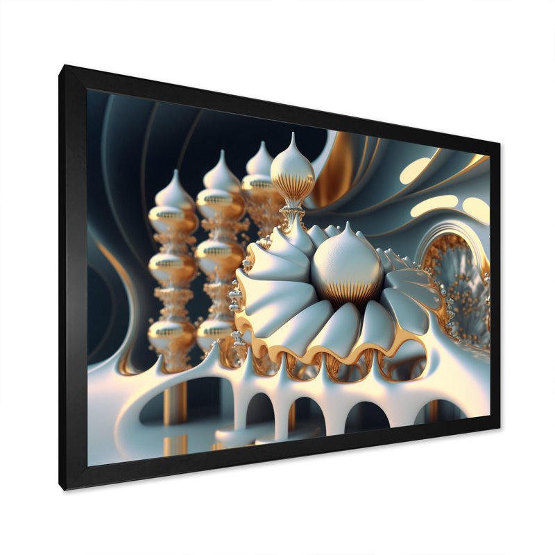 Fractal architecture futuriste I, H 24 po x l 32 po x P 1 po, Cadre simple noir