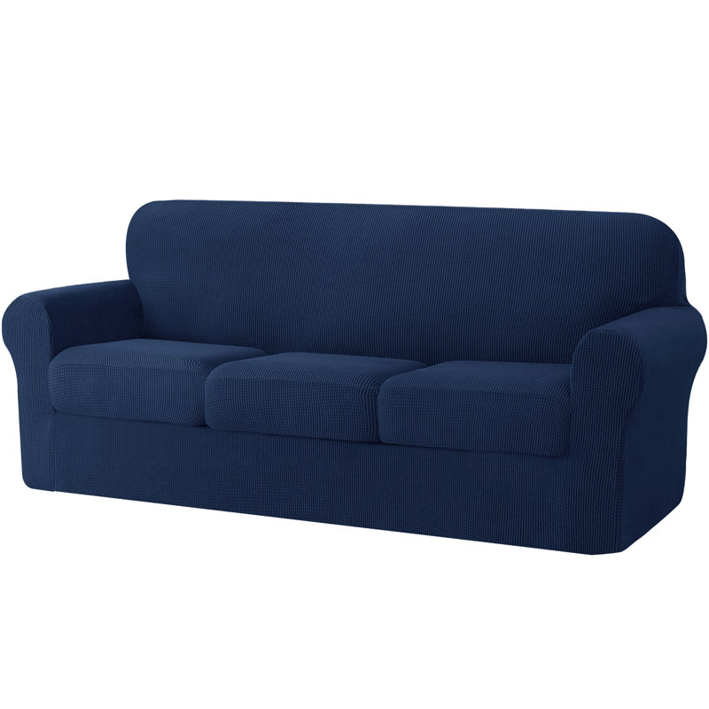 Housse de canapé en jacquard extensible 4 pièces, housse pour canapé pour 3 coussins, protecteur de meubles lavable à la machine (canapé, bleu marine)