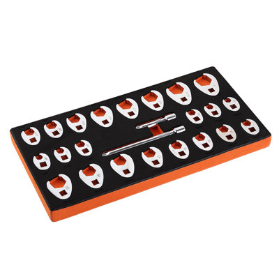 3/8" Drive Crowfoot Wrench Set With 2 Extension Bars, 24-Piece Crows Foot Wrench Set, SAE  3/8"-1" And Metric 10-22 Mm, CR-MO Steel Crowfoot Wrench Set, With EVA Tool Organizer