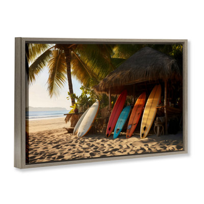 Surfboards At Beach Hut Floating Frame, design by LSR Design Studio