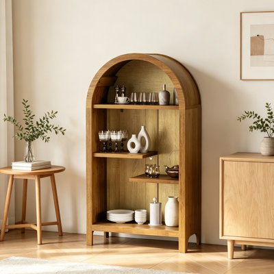 4-Tier Arched Top Freestanding Shelf, Asymmetrical Open Storage Cabinet, Wood Display Shelf for Entryway, Living Room, Bedroom & Hallway
