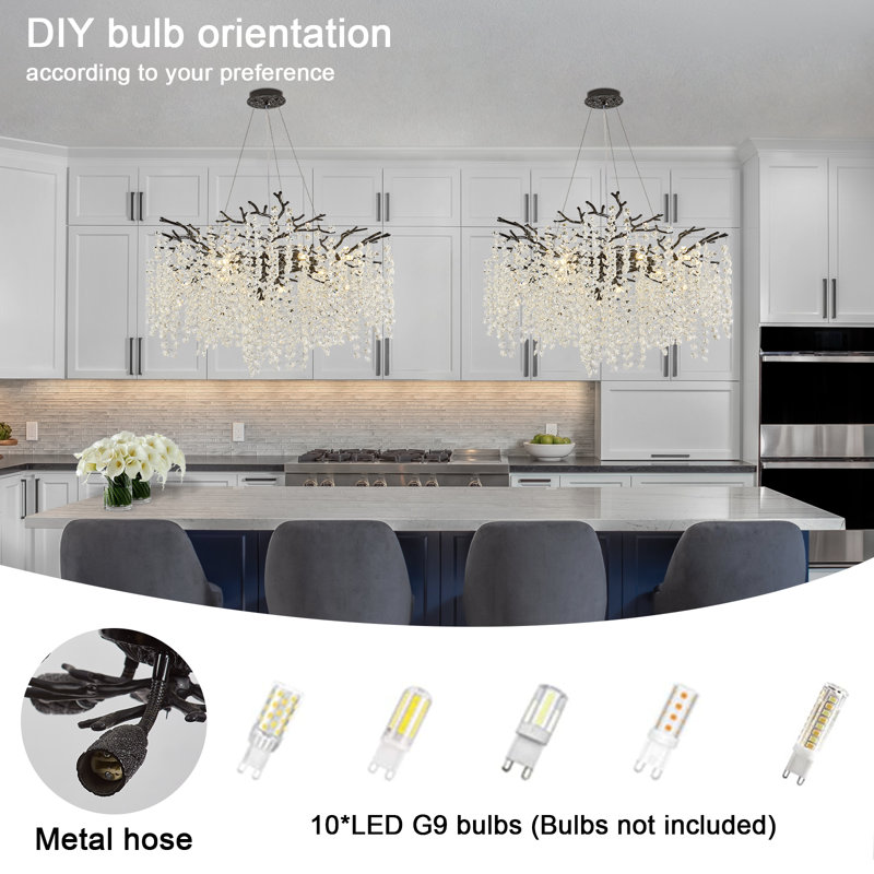 Tree Branch Snow Crystal Chandelier Lighting 32"D, Black/White