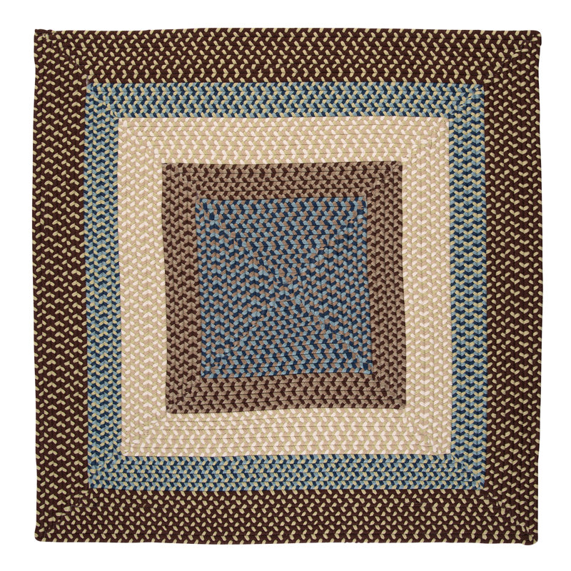 Tapis décoratif à bordure brun tressé/bleu/beige marathovounos, Carré 9 pi