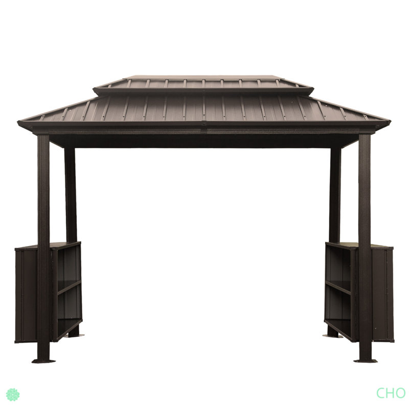 Hardtop Grill Gazebo, Outdoor BBQ Gazebo With Double Galvanized Steel Roof, Patio Grill Canopy With 2 Cabinets And Ceiling Hooks For Backyard, Lawn, Garden