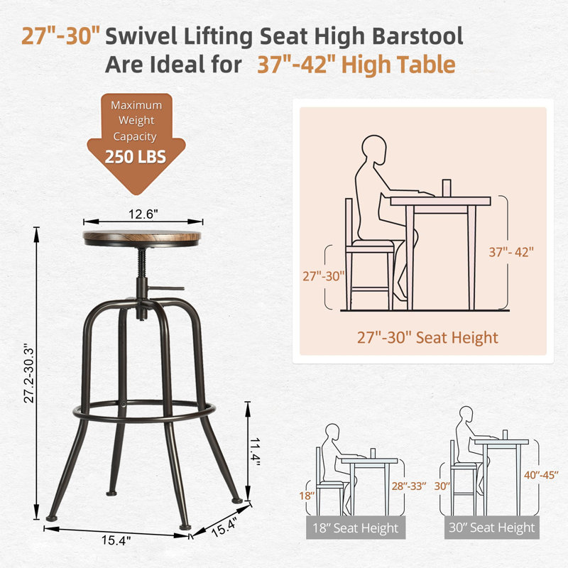 Laxton Adjustable Height Counter Stools for Kitchen Island with Metal Frame, Walnut