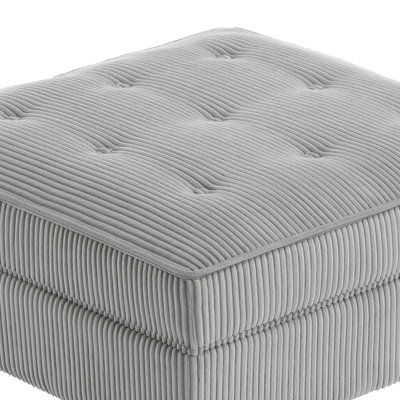 Upholstered Light Gray Square Tufted Corduroy Flip-Tray Top Storage Ottoman, Single Ottoman Modular Part For Sectional Sofa