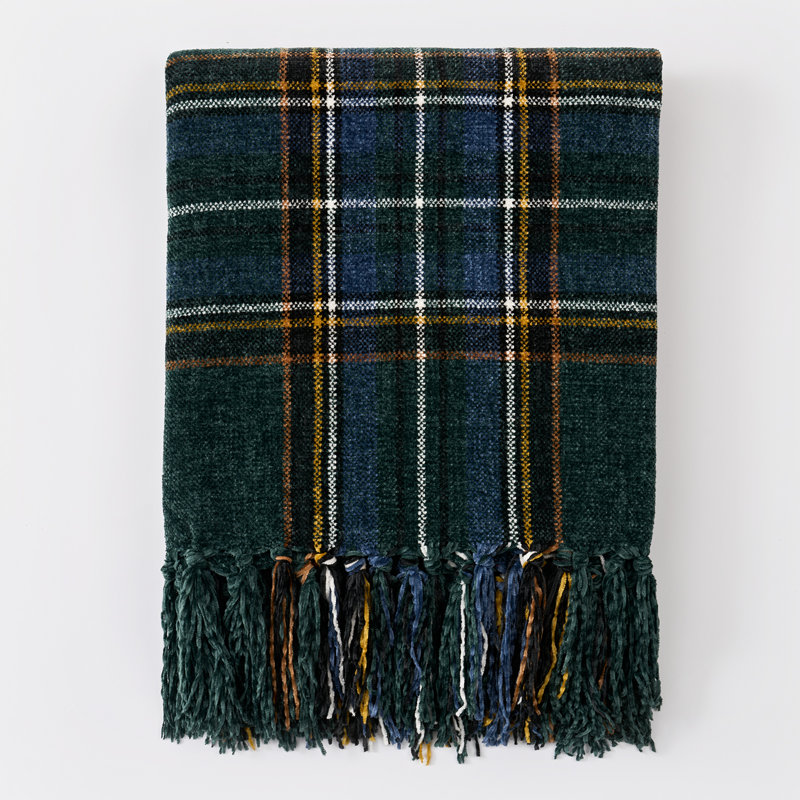 Soft Chenille Throw Blanket, 80" L x 60" W, Pine Green Plaid